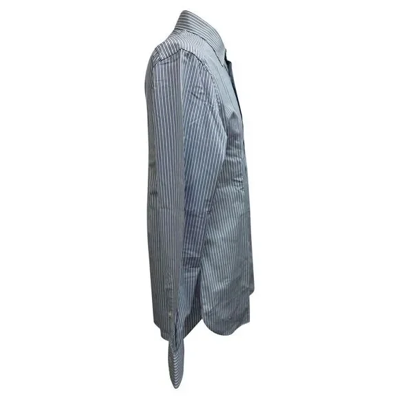 Ermenegildo Zegna Trofeo Striped Button-Down Shirt in Blue Cotton